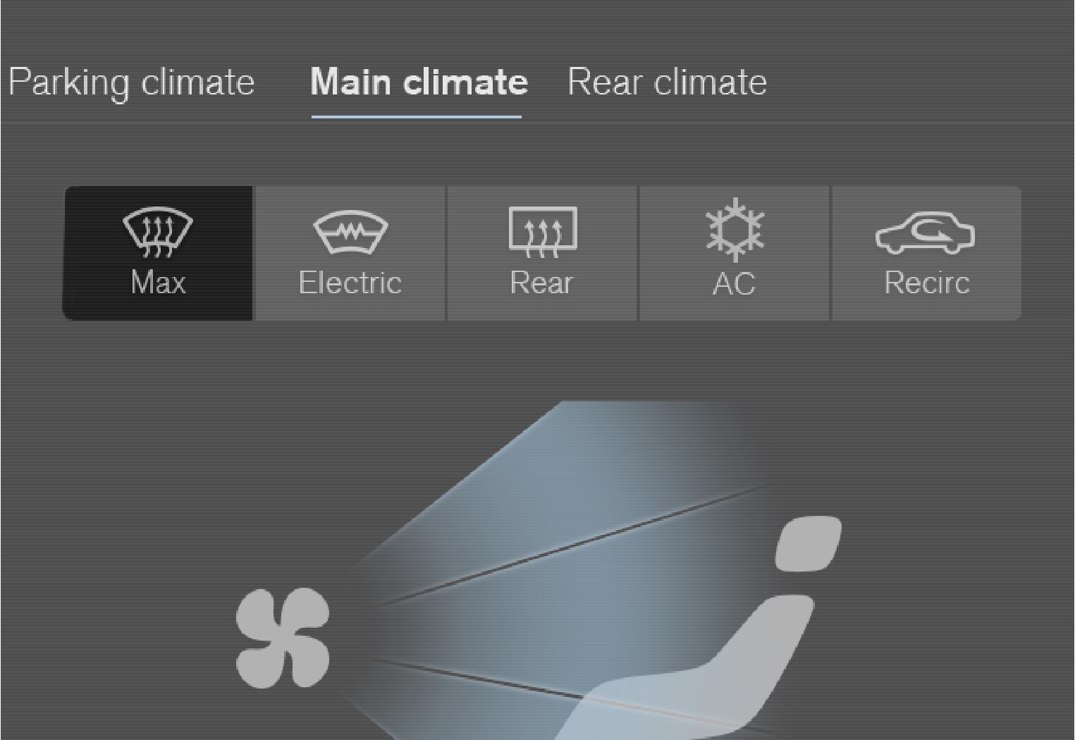 Кнопка макс. повітряного обігріву на кліматичній сторінці.