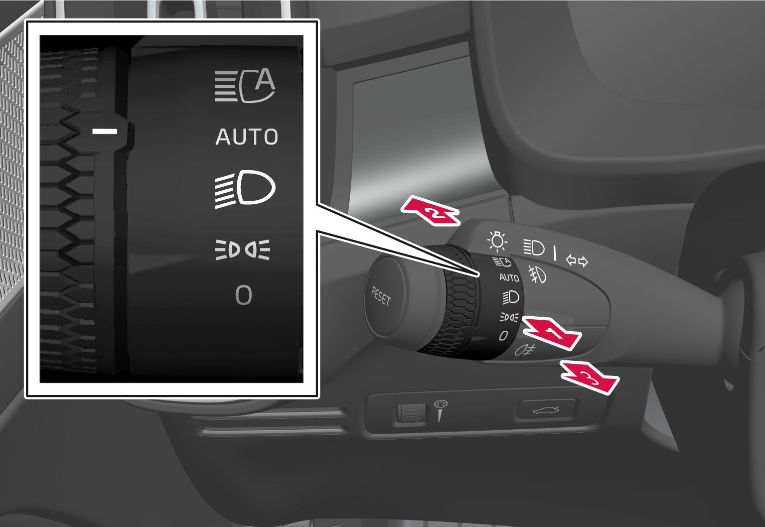 P6-2139-C40-Stalk with turning ring, high beam toggling