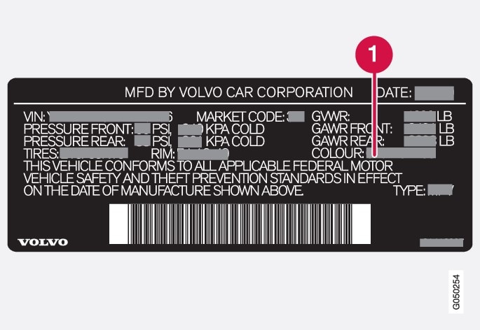 P3-1346-USA-XC60/XC70 location of color codes USA