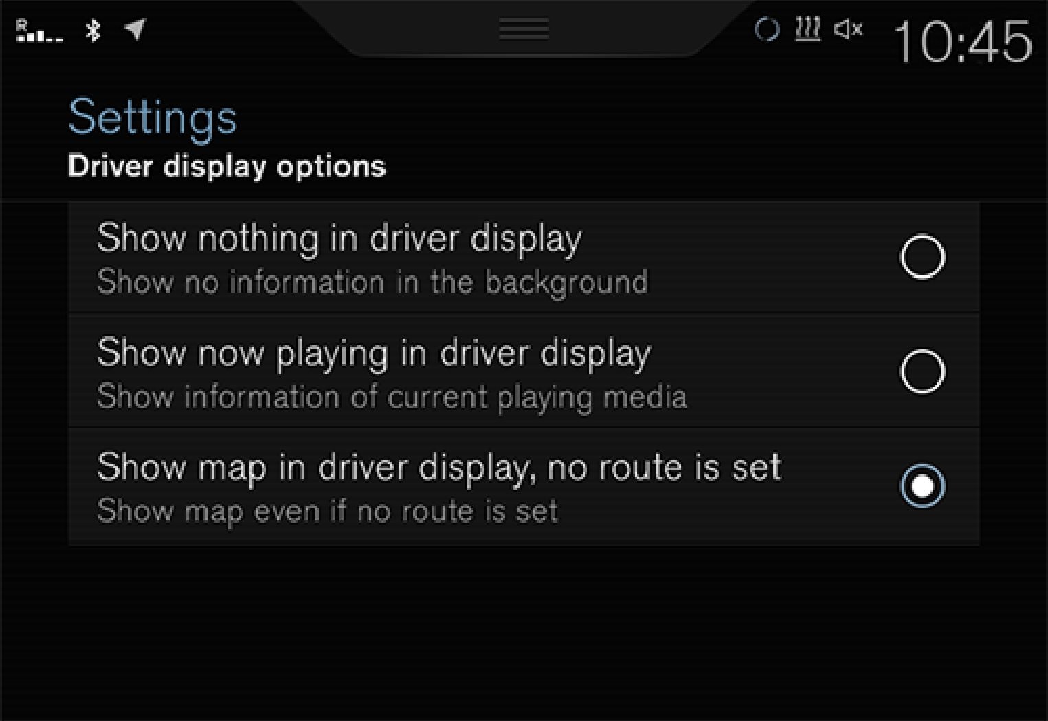 Відображення мапи на дисплеї водія можна увімкнути/вимкнути тут.