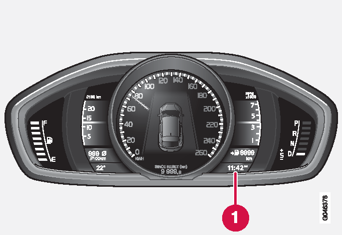 Bedoel draagbaar conversie Klok | Instrumentenpaneel | Instrumenten, schakelaars en bediening | V40 Cross Country 2019 | Volvo Support Bedoel draagbaar conversie Klok | Instrumentenpaneel | Instrumenten, schakelaars en bediening | V40 Cross Country 2019 | Volvo Support