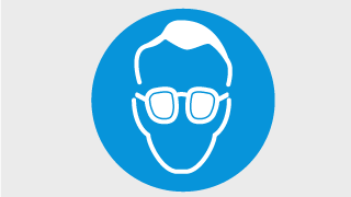 Label for the use of protective goggles
