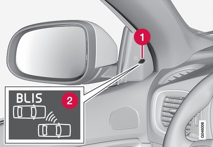 Platzierung der BLIS-LeuchteAchtung! Die Abbildung ist schematisch – Einzelheiten können je nach Fahrzeugmodell abweichen..