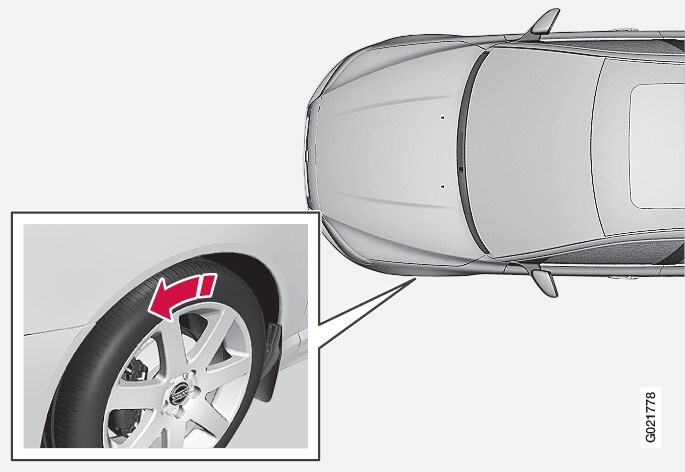 The arrow shows the tyre's direction of rotation.