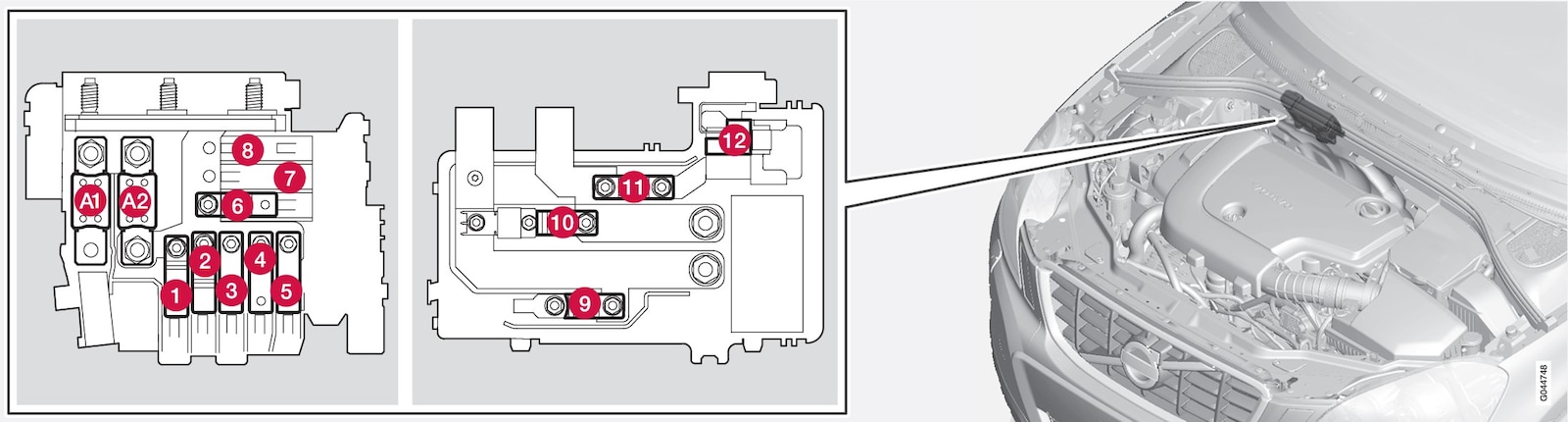 Location of fuses for the Start/Stop function.