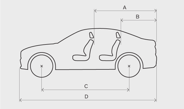 Car, side view with dimensions