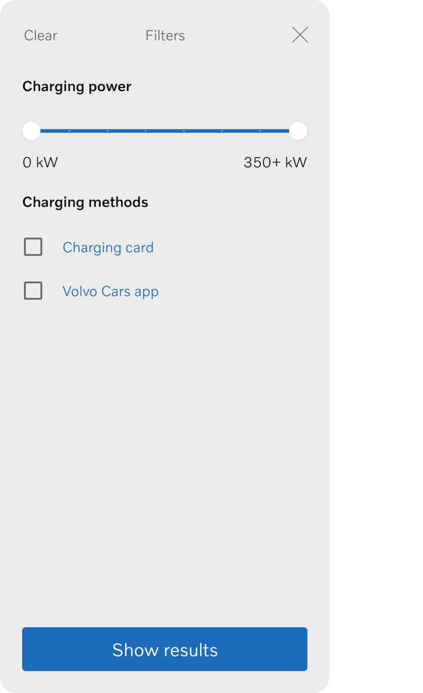 Charging power range slider