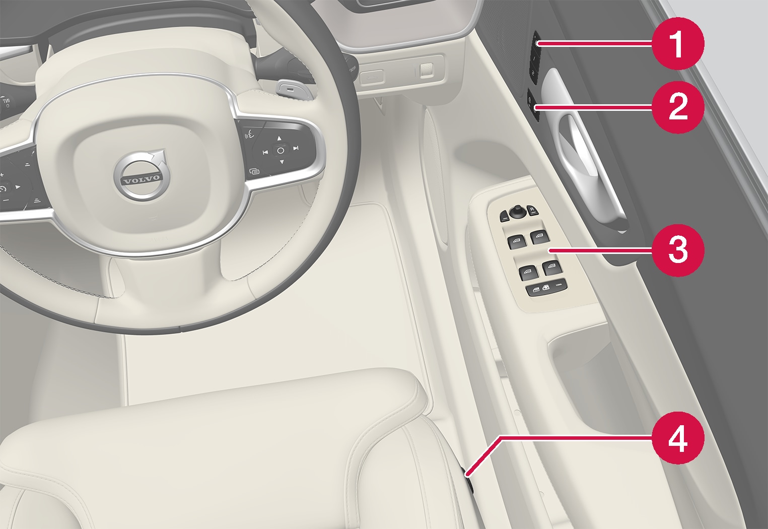 P5-XC60-1717-Controls inside right door and seat overview, right hand drive