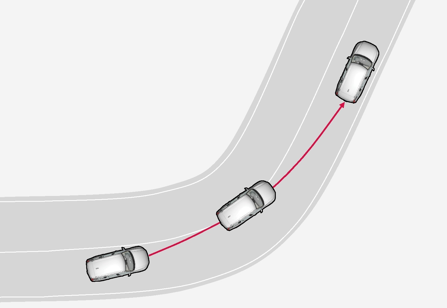 Функція допомоги утримання смуги руху не застосовується у різких поворотах у бік внутрішньої розмітки.