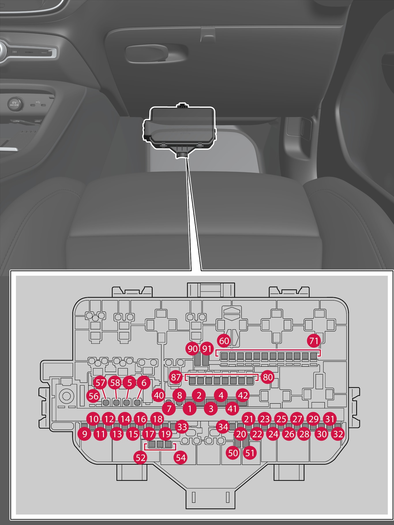 P6-2037-XC40BEV-Fusebox under glove compartment