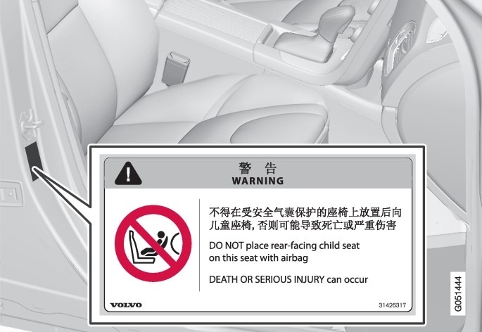 标贴位于乘客侧车门柱上。打开乘客车门,可以看到此标签。