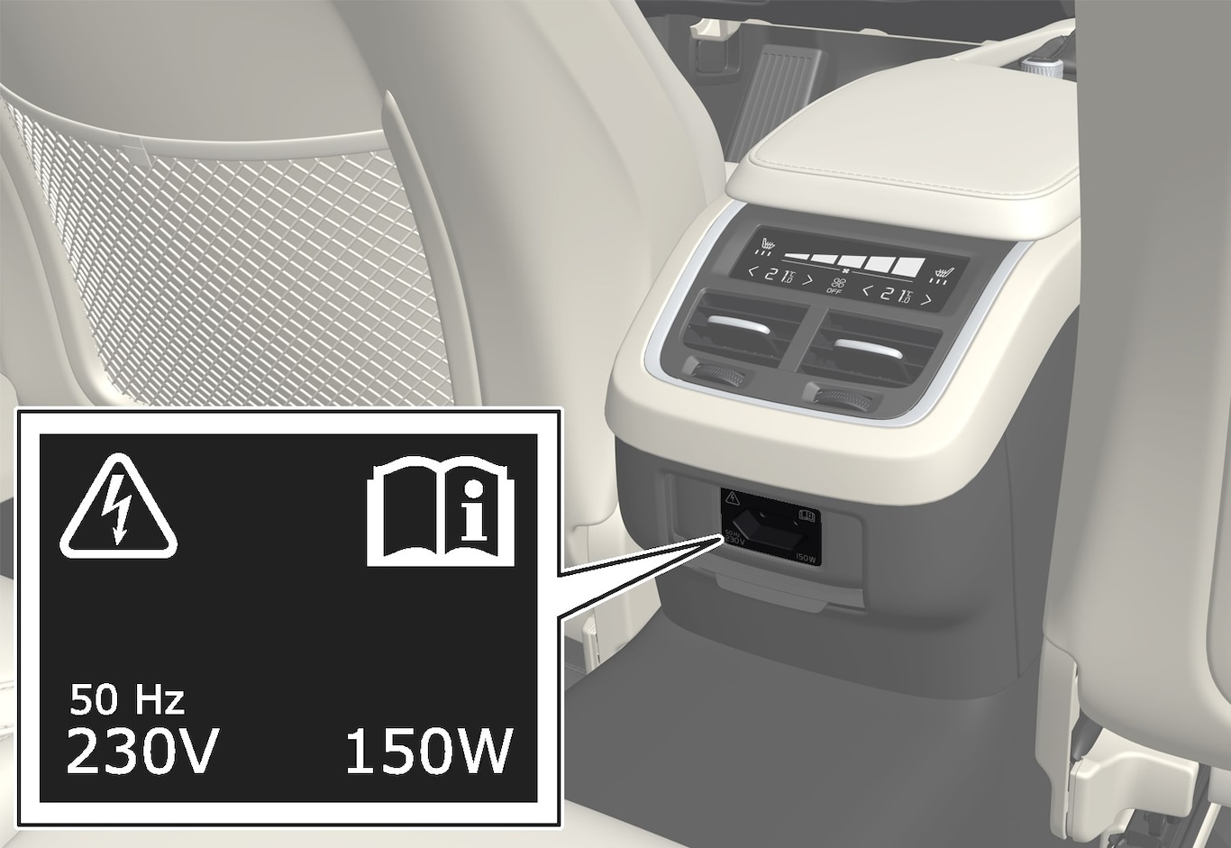 P5-1646–Interior–230 V outlet tunnel console S/V90