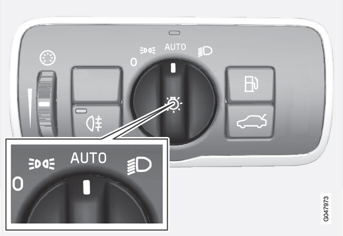 頭燈控制專用旋鈕位於AUTO位置。