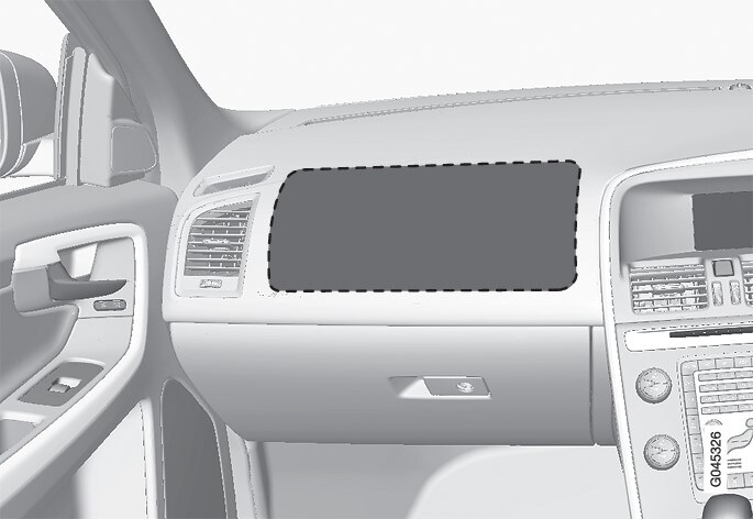 Ubicación del airbag del lado del acompañante en un vehículo con volante a la derecha.