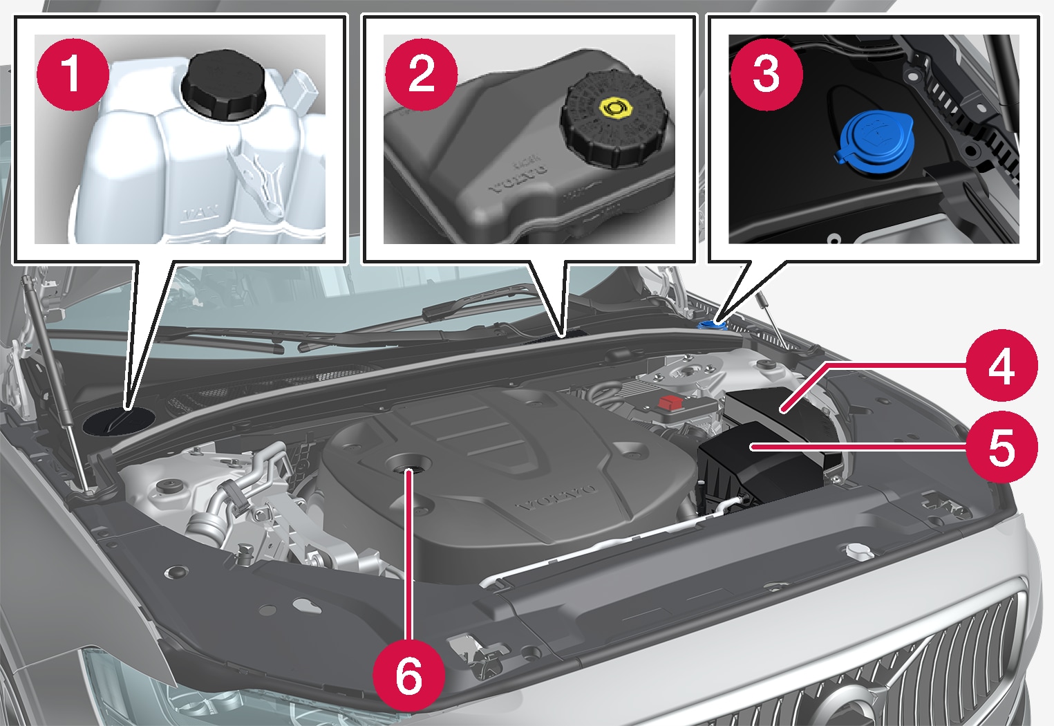 P5-1617-S90/V90 Engine compartment overview