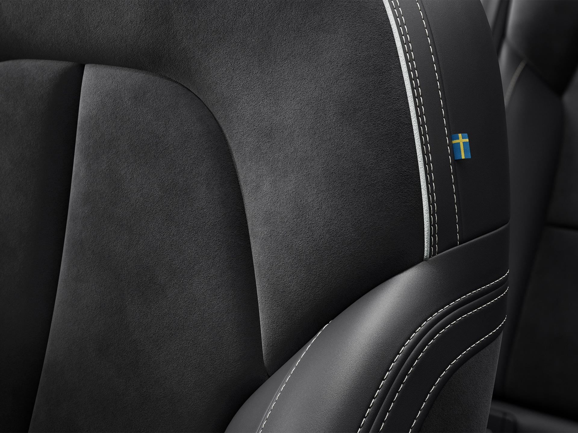 A close-up image of a seat with leather free upholstery in the Volvo C40 Recharge. 