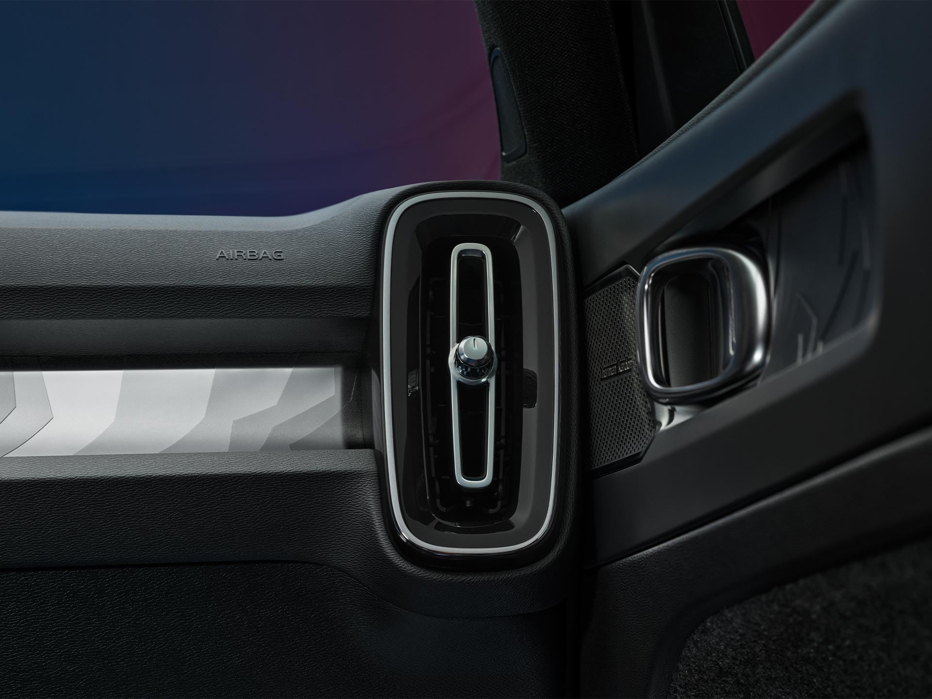 A close-up image of a seat with leather free upholstery in the Volvo C40 Recharge. 