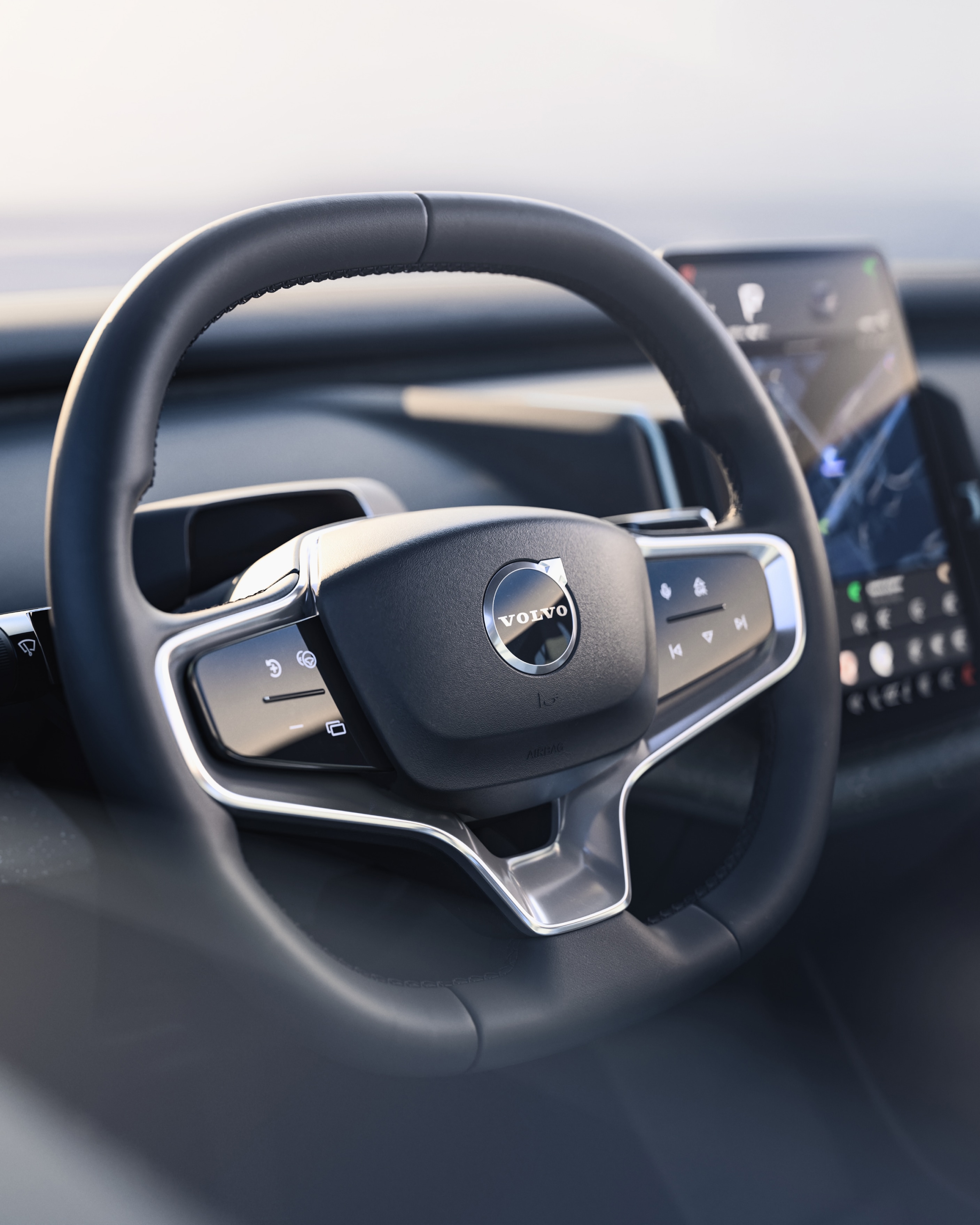 Close-up of the Volvo EX30's steering wheel