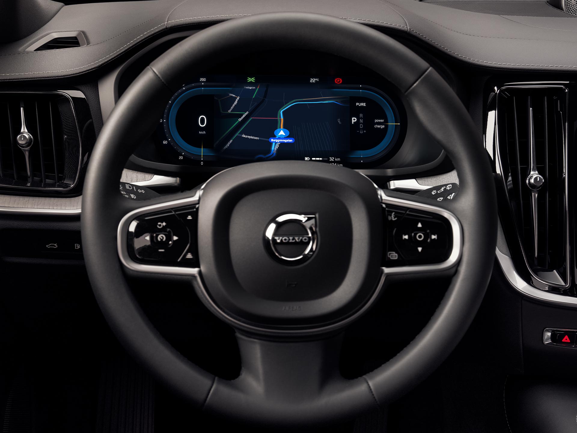 Displej komunikačního rozhraní řidiče ve voze Volvo S60.