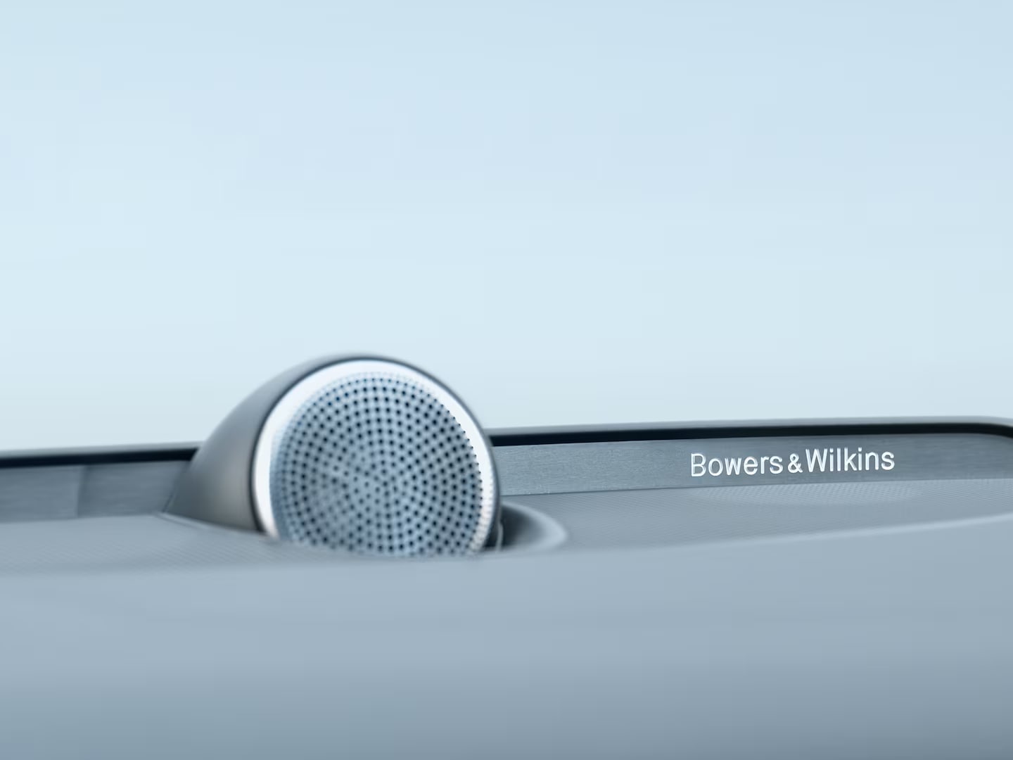 Close-up of a Bowers & Wilkins dashboard speaker in the Volvo Recharge S60 plug-in hybrid.