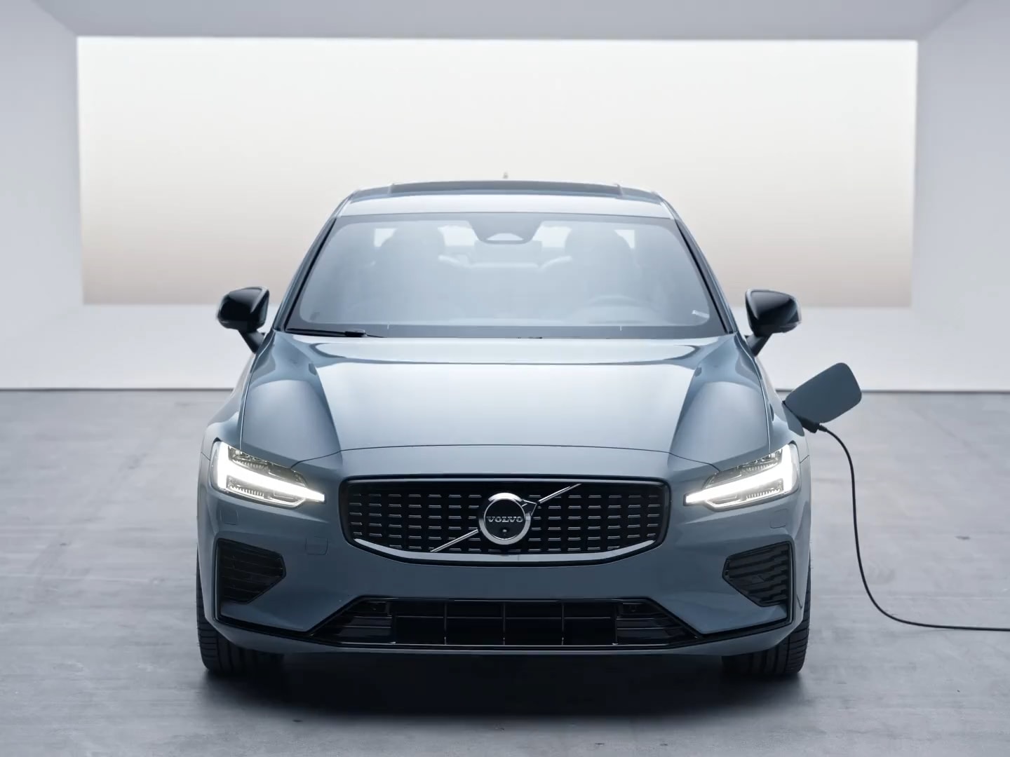 Exterior front of the Volvo S60 Recharge plug-in hybrid.