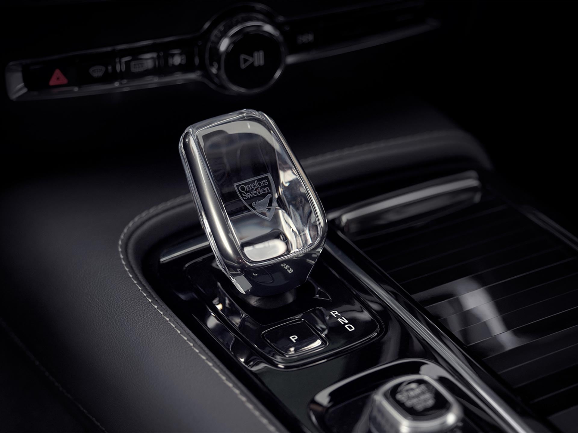 Inside a Volvo S90, a crystal gear shifter in genuine Swedish crystal from Orrefors. 