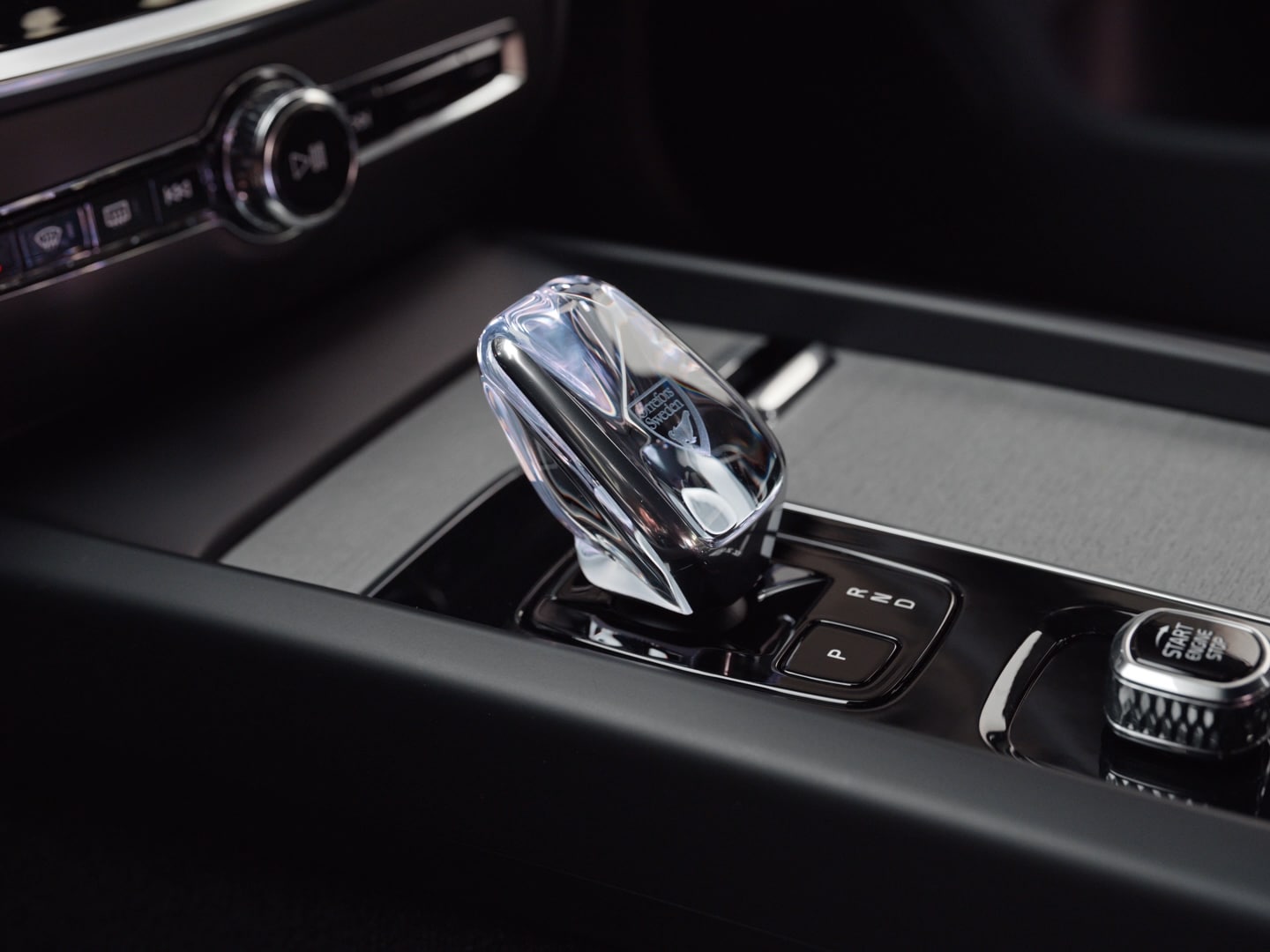 Inside a Volvo V60 Cross Country, a crystal gear shifter in genuine Swedish crystal from Orrefors.