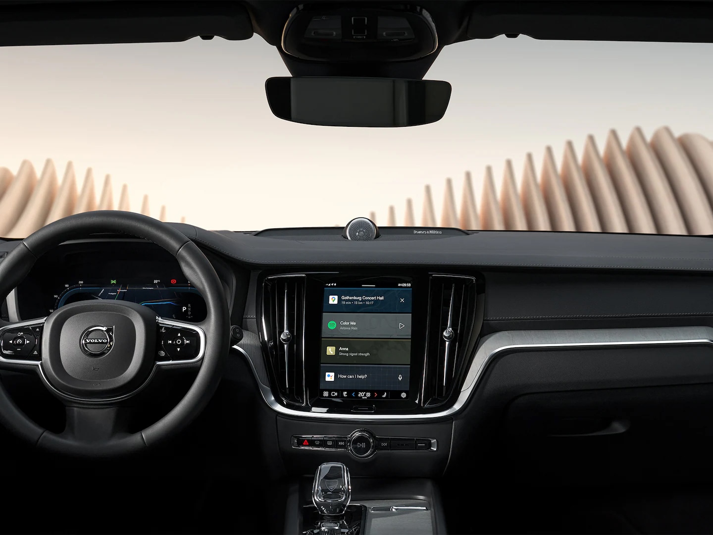 The Volvo V60 Cross Country’s steering wheel, instrument panel and infotainment touchscreen.