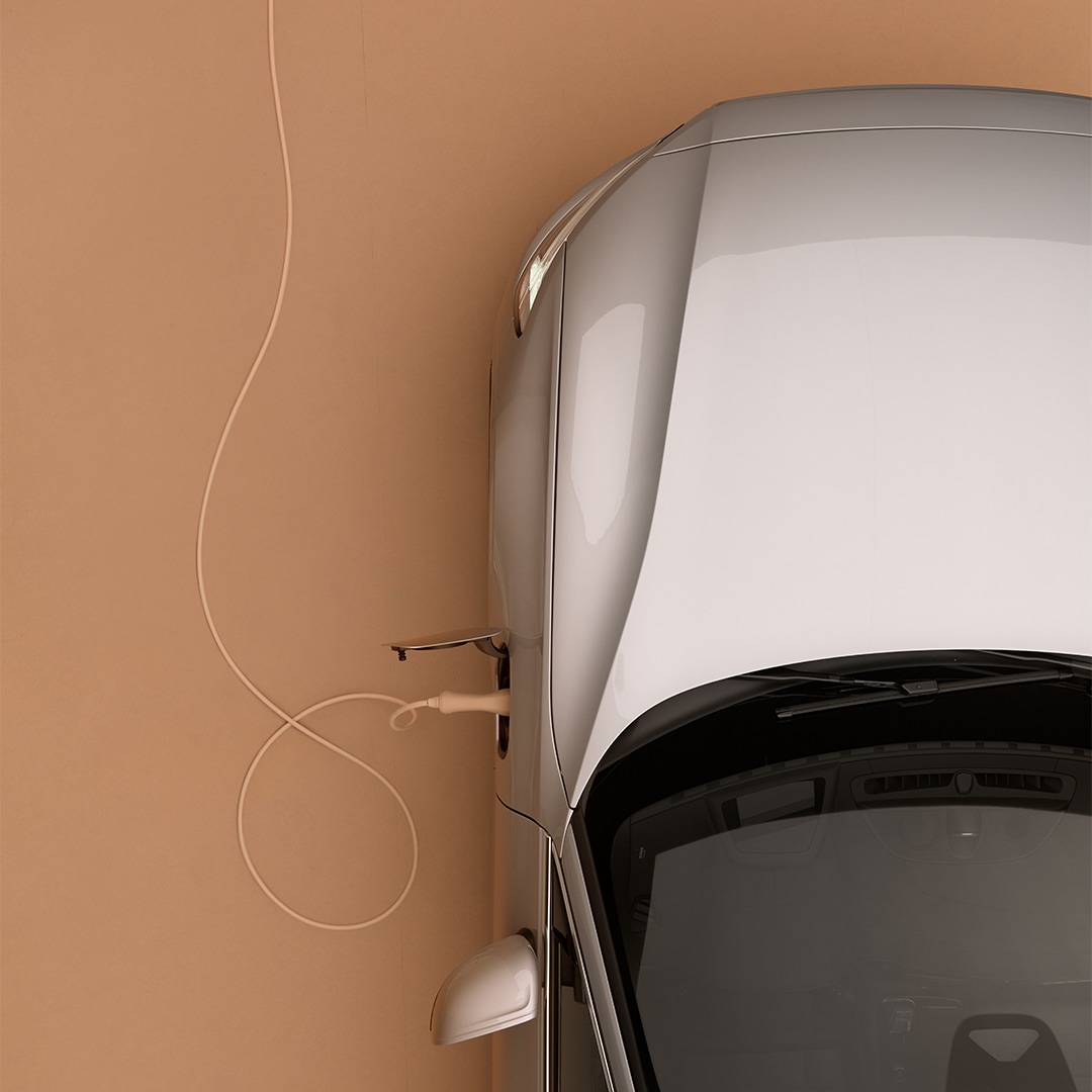 View from above of the Volvo V60 Recharge left side charger.