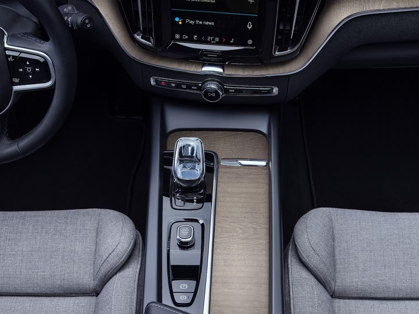 Overhead view of front seats and center console in Volvo XC60 Recharge.