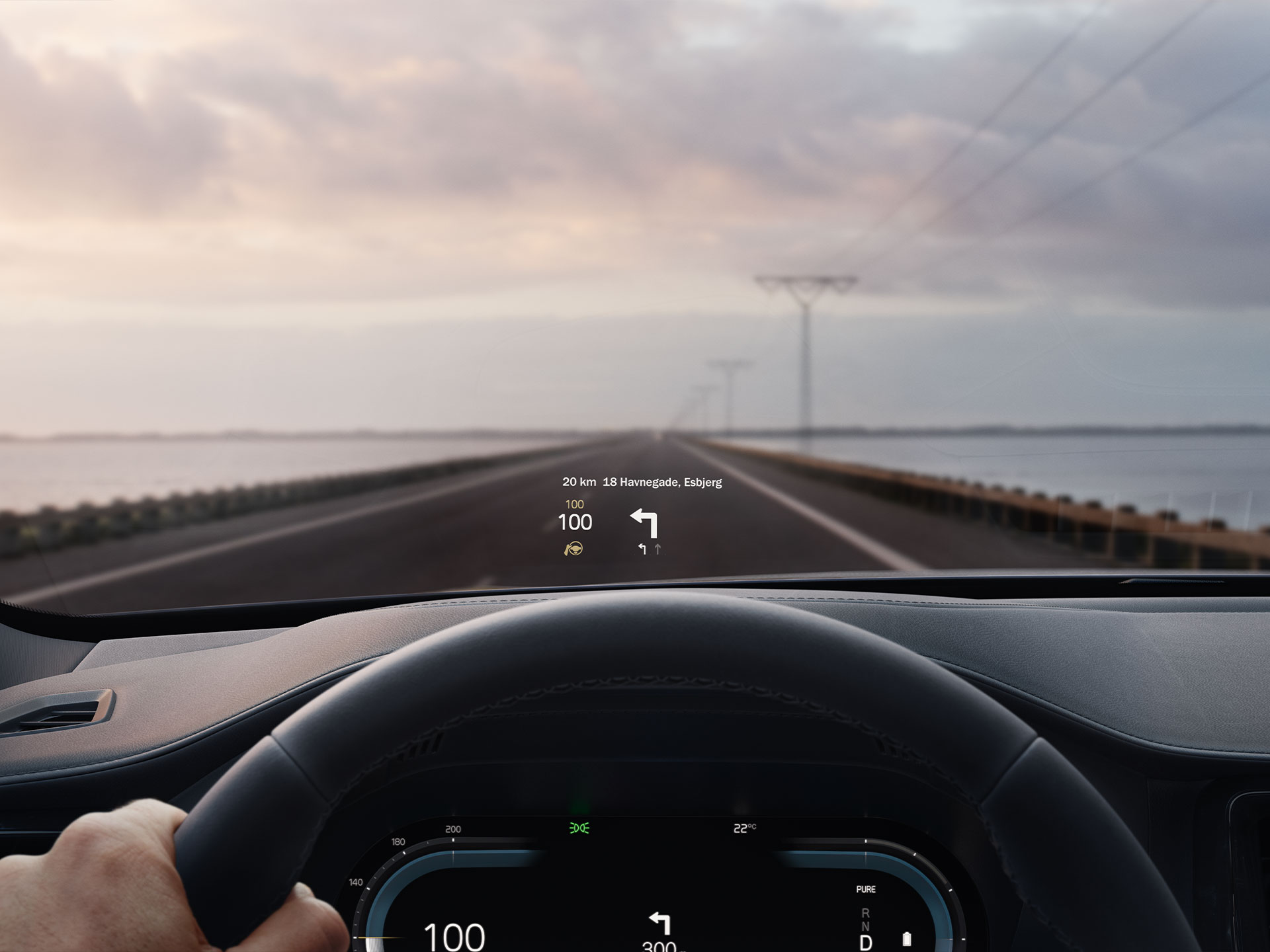 Head-up display on a Volvo XC90 Recharge plug-in hybrid.