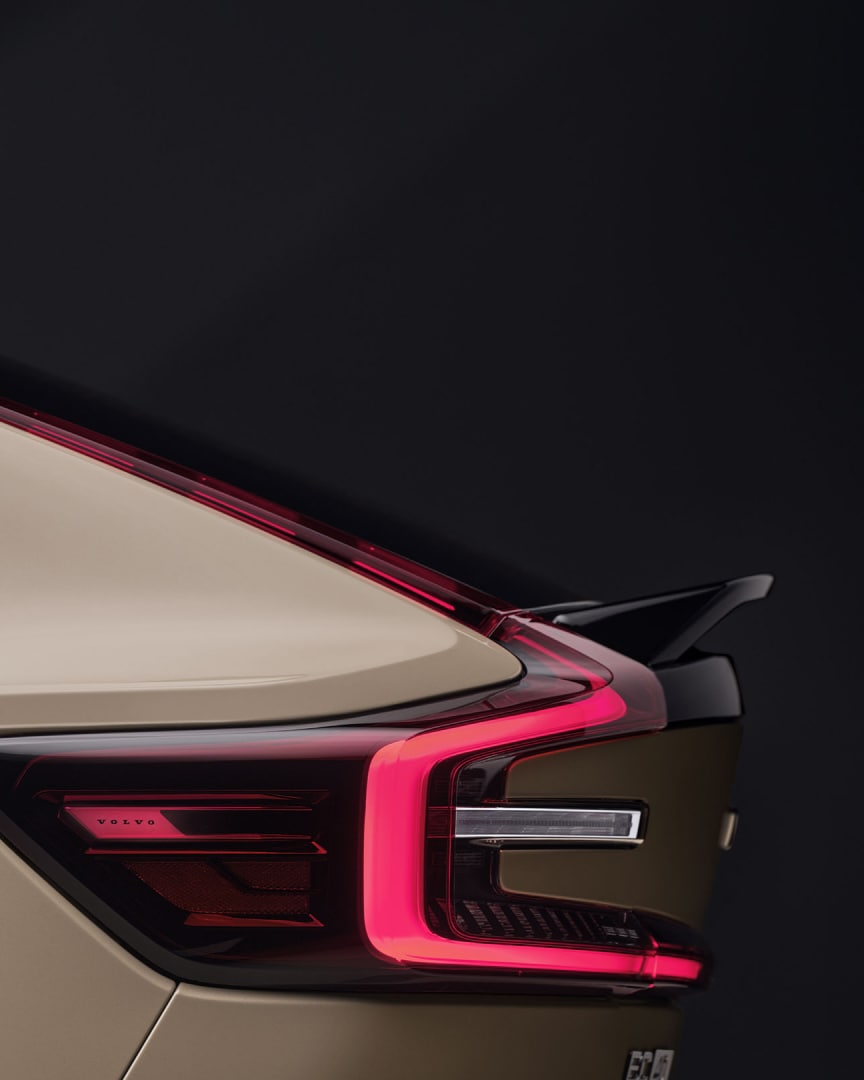 The sleek rear spoiler of the fully electric Volvo EC40.