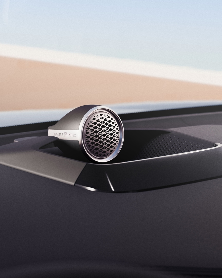 Tweeter-on-toptechnologie op het dashboard van een Volvo EX90.
