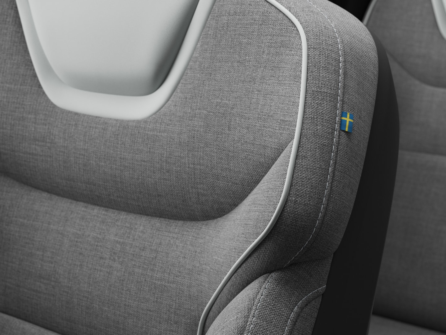 Close-up van de stoelbekleding in een Volvo EX90.