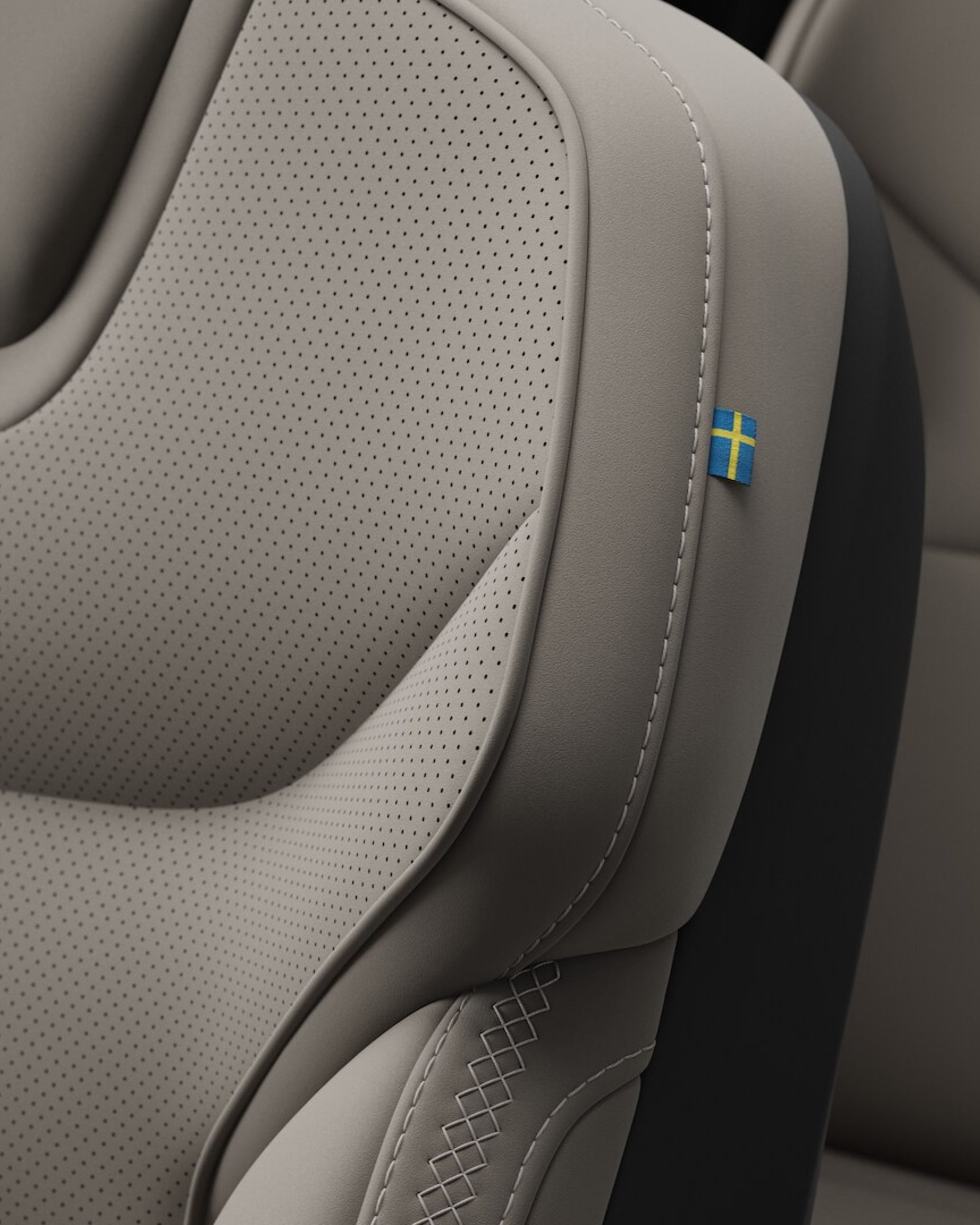 Close up of the seat upholstery in a Volvo EX90.