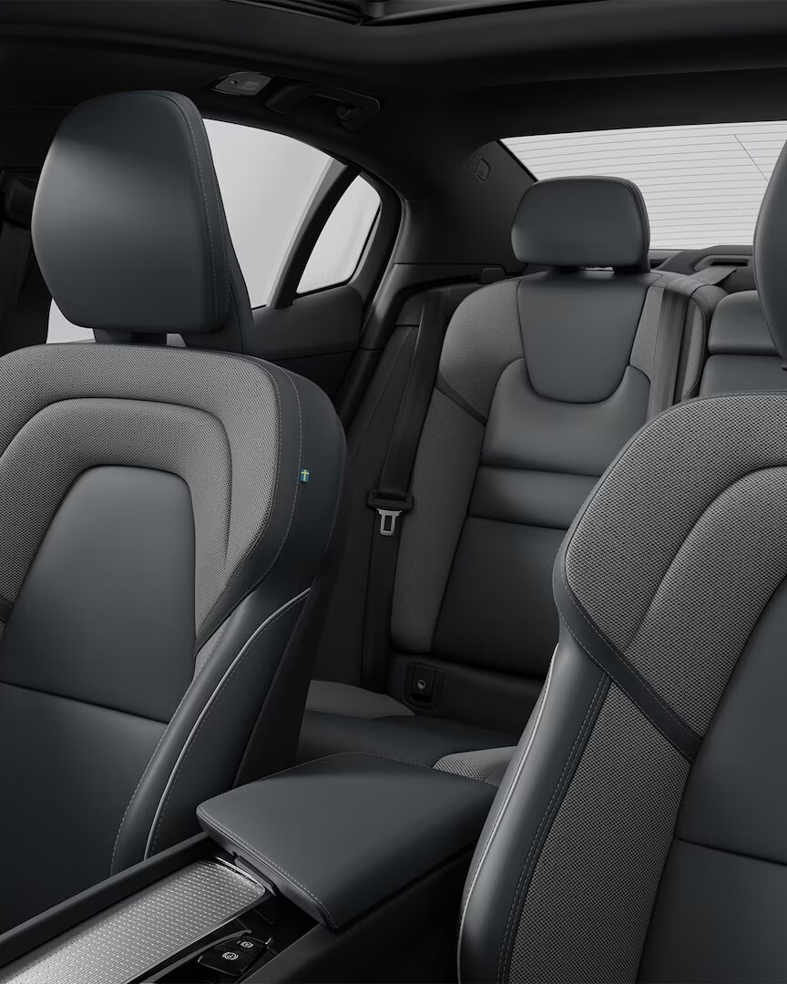 All five dark grey leather and textile seats in the Volvo S60 mild hybrid.