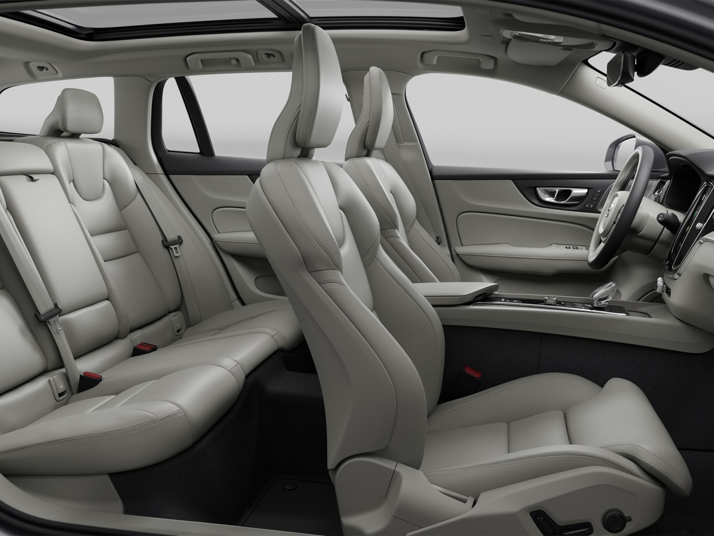 A Volvo V60 mild hibrid teljes utasterének széles látószögű nézete.