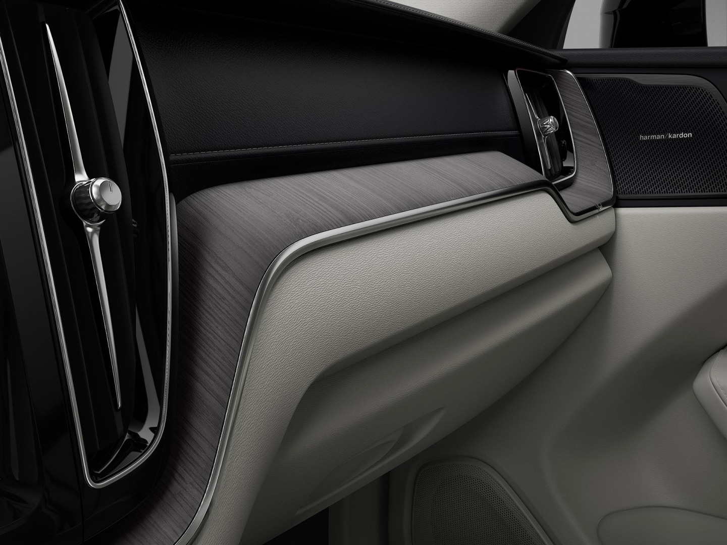 Zbliżenie na elementy ozdobne wnętrza SUV-a Volvo XC60