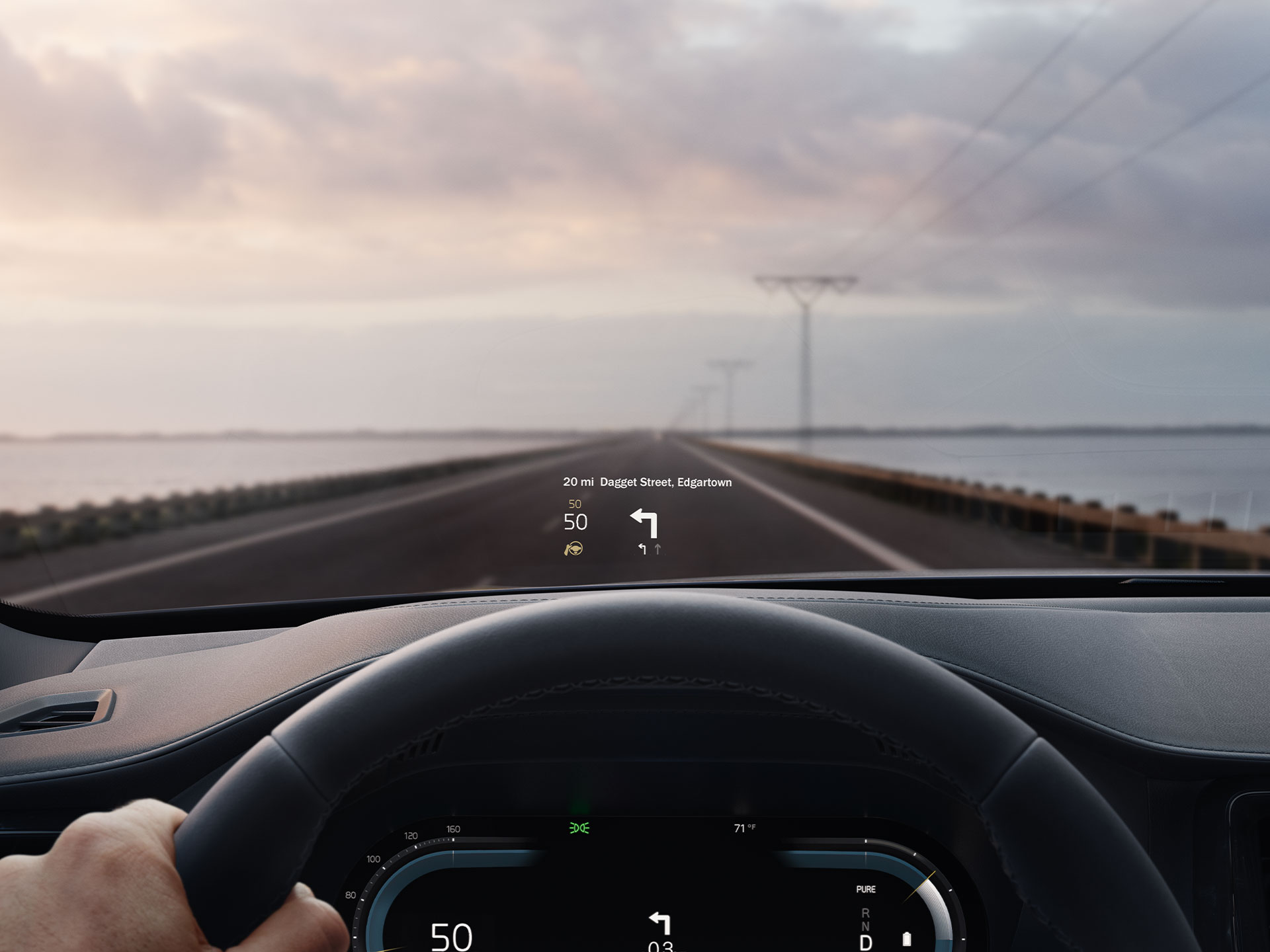 Head-up display on a Volvo S60 Recharge plug-in hybrid.