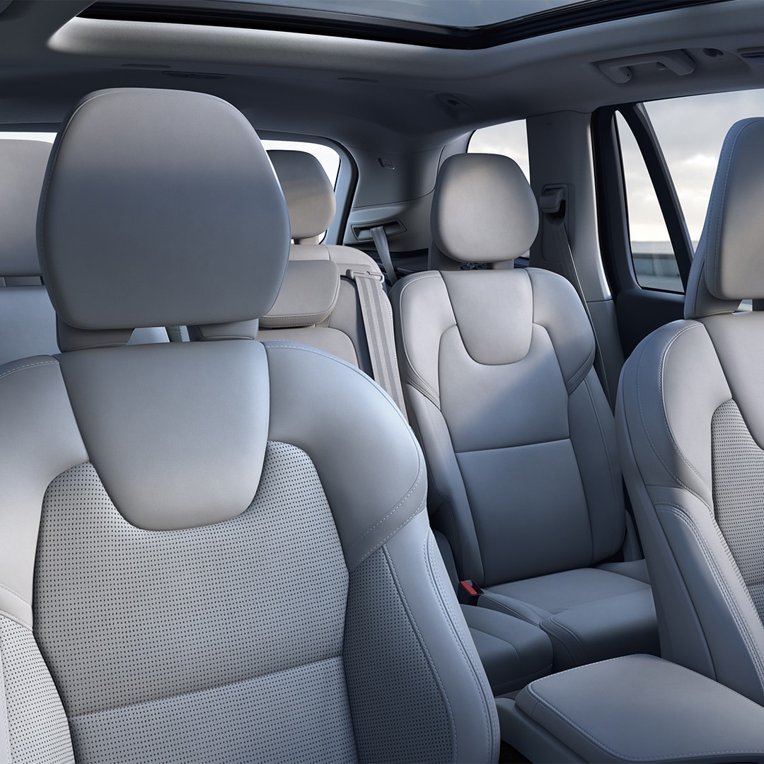 Roomy and luxurious cabin interior of Volvo XC90 SUV.