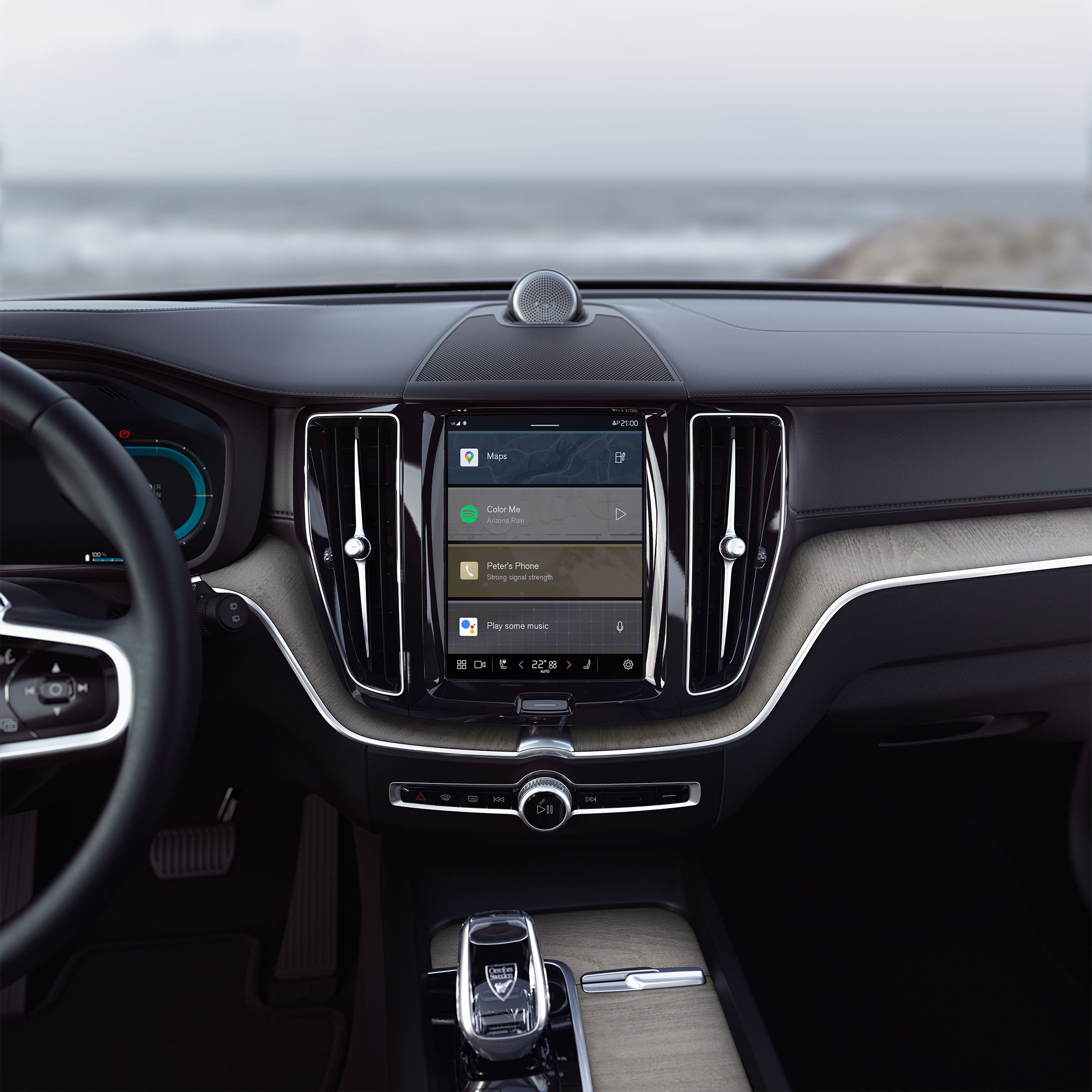 Detail of Volvo car interior dashboard.