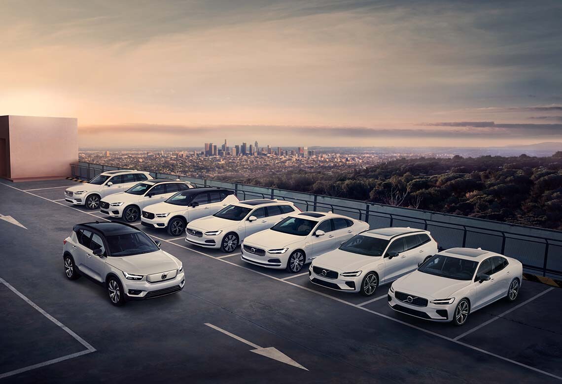 The Volvo SUV plug-in-hybrid range lined up beside