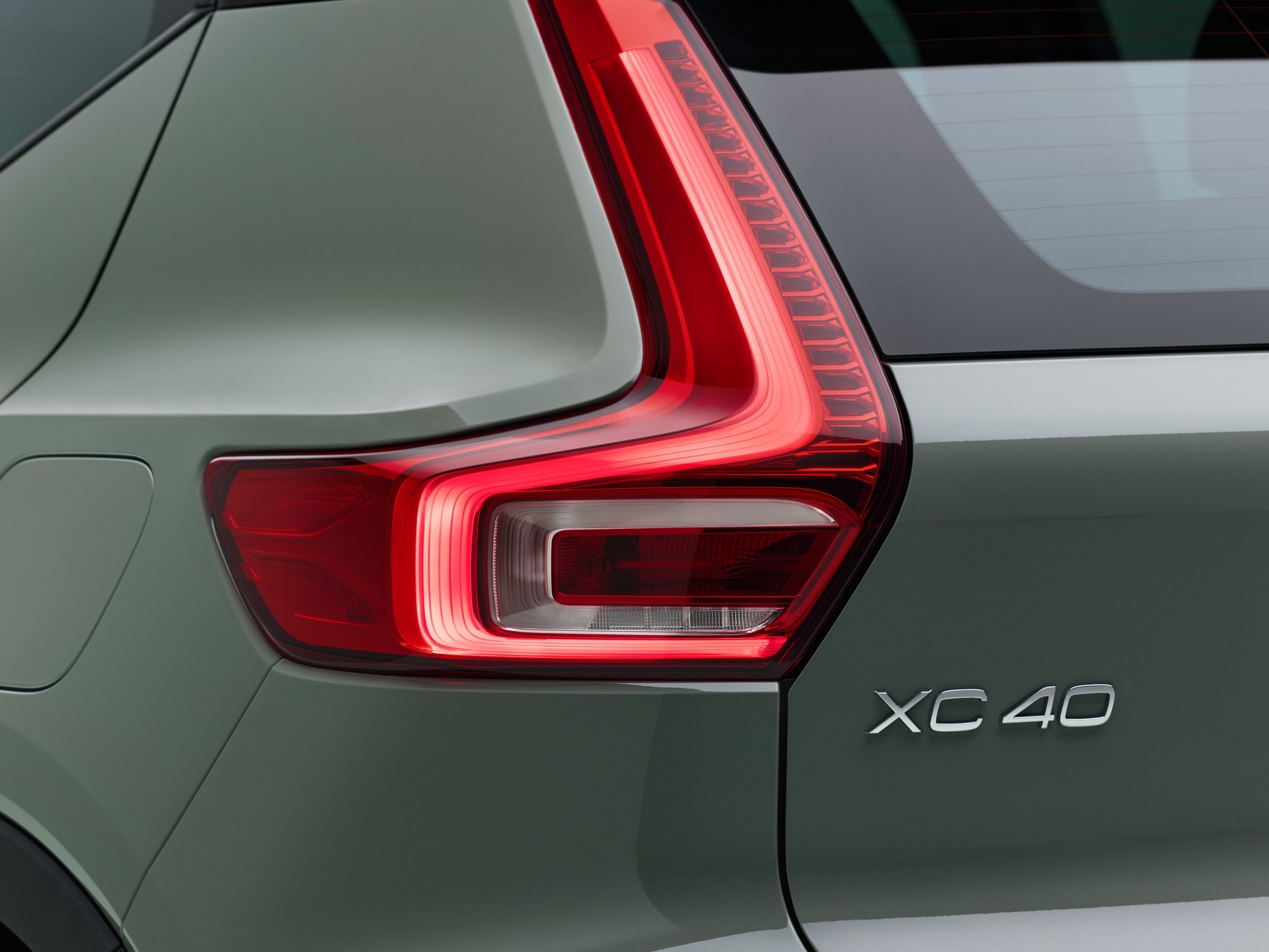 A close-up image of the front pixel headlights of the Volvo XC40 Recharge.