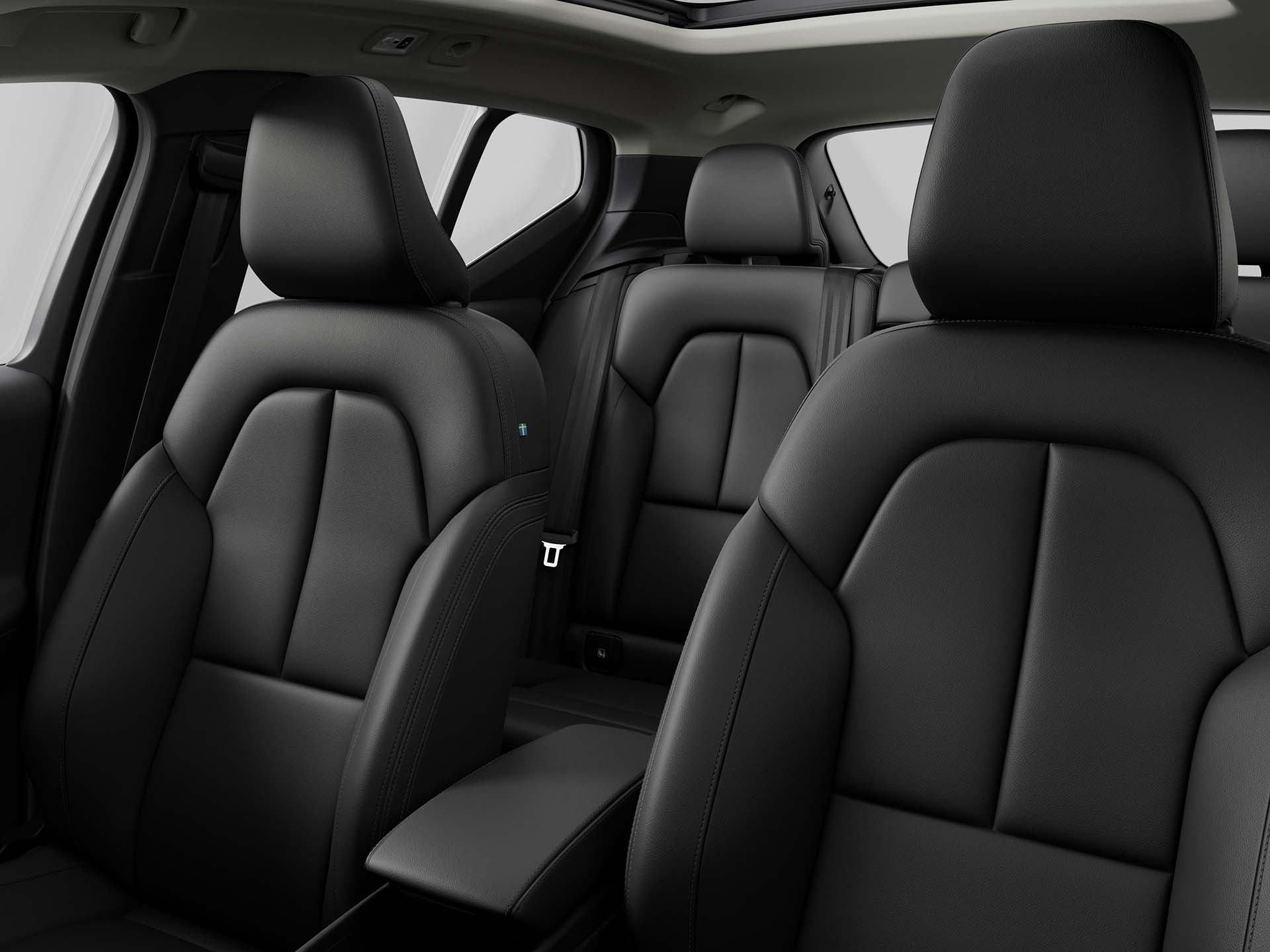 Interior close-up of the leather free Tailored Wool Blend seats in a Volvo XC40 Recharge plug-in hybrid.