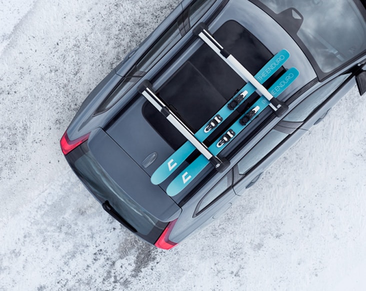 Ski and Snowboard Carriers for Volvo - Skis on roof of car