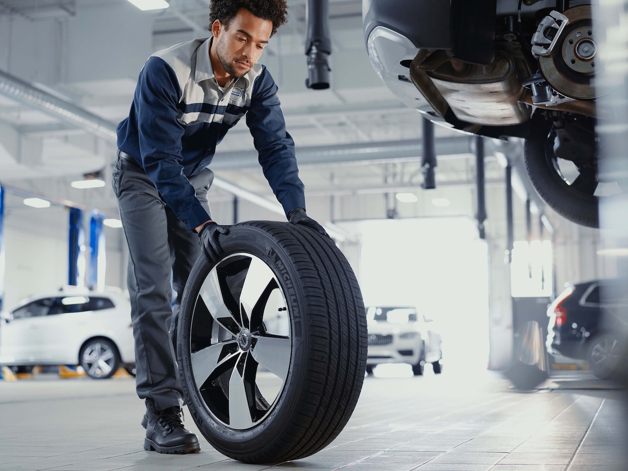 Volvo Tech rolling a tire
