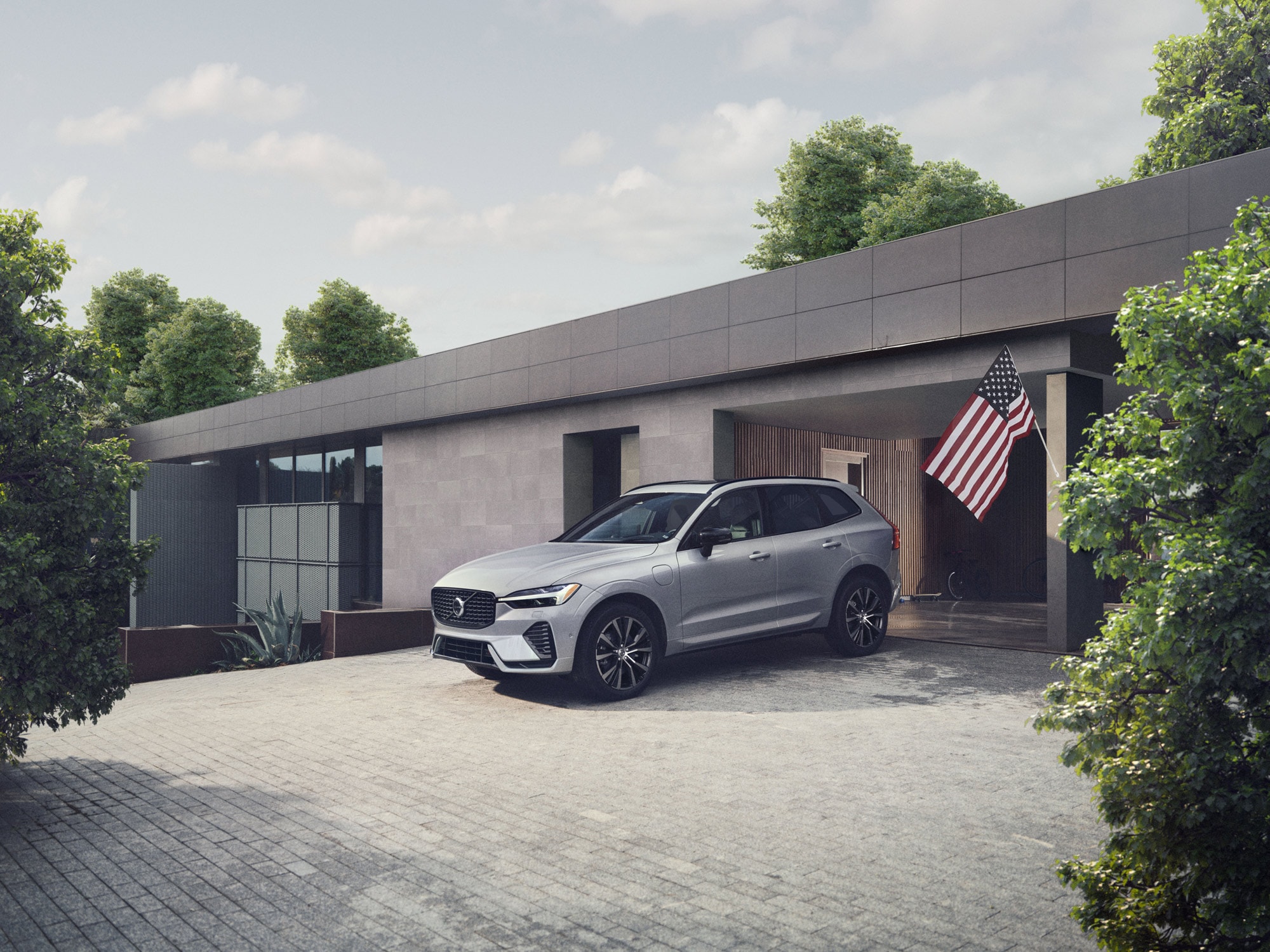 Stationed in the US Military Volvo Program - Volvo in front of house with USA flag