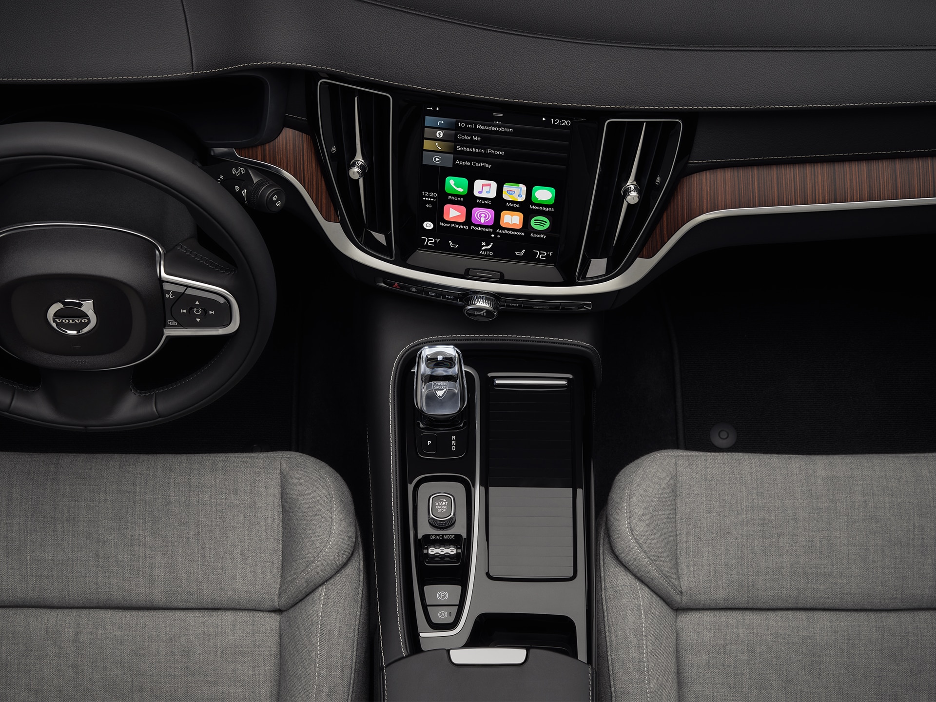 The interior of a Volvo V60, grey wool blend on seats
