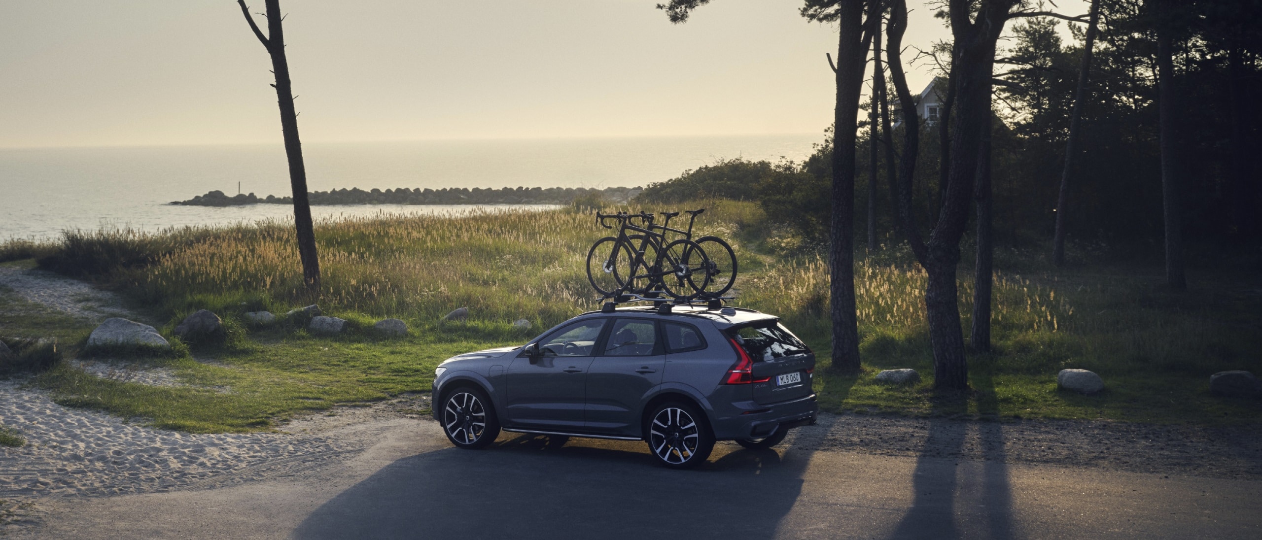 Volvo XC60 with a bicycle holder for load carrier.
