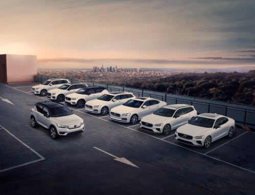 Ensemble de la gamme Volvo avec les XC90, XC60, XC40, V90, S90, V60, V90 et XC40.